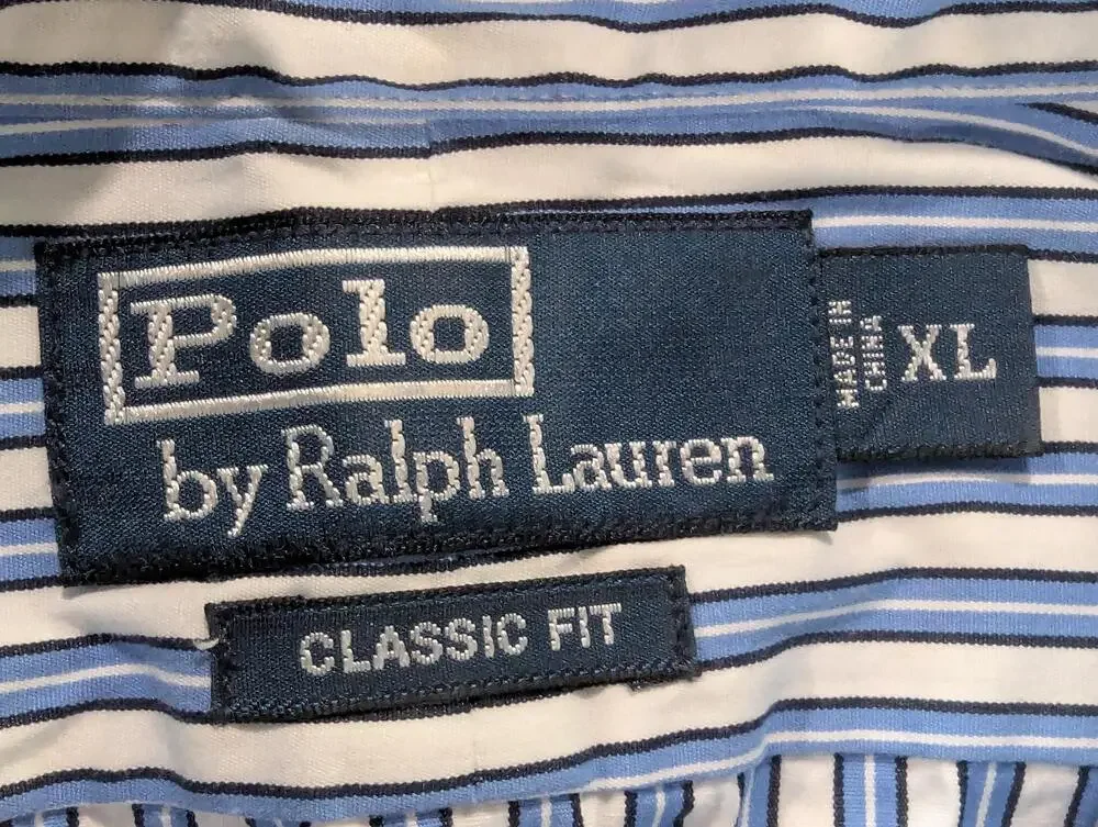 Polo Ralph Lauren Shirt Mens XL Blue Striped Long Sleeve Button Up Dress